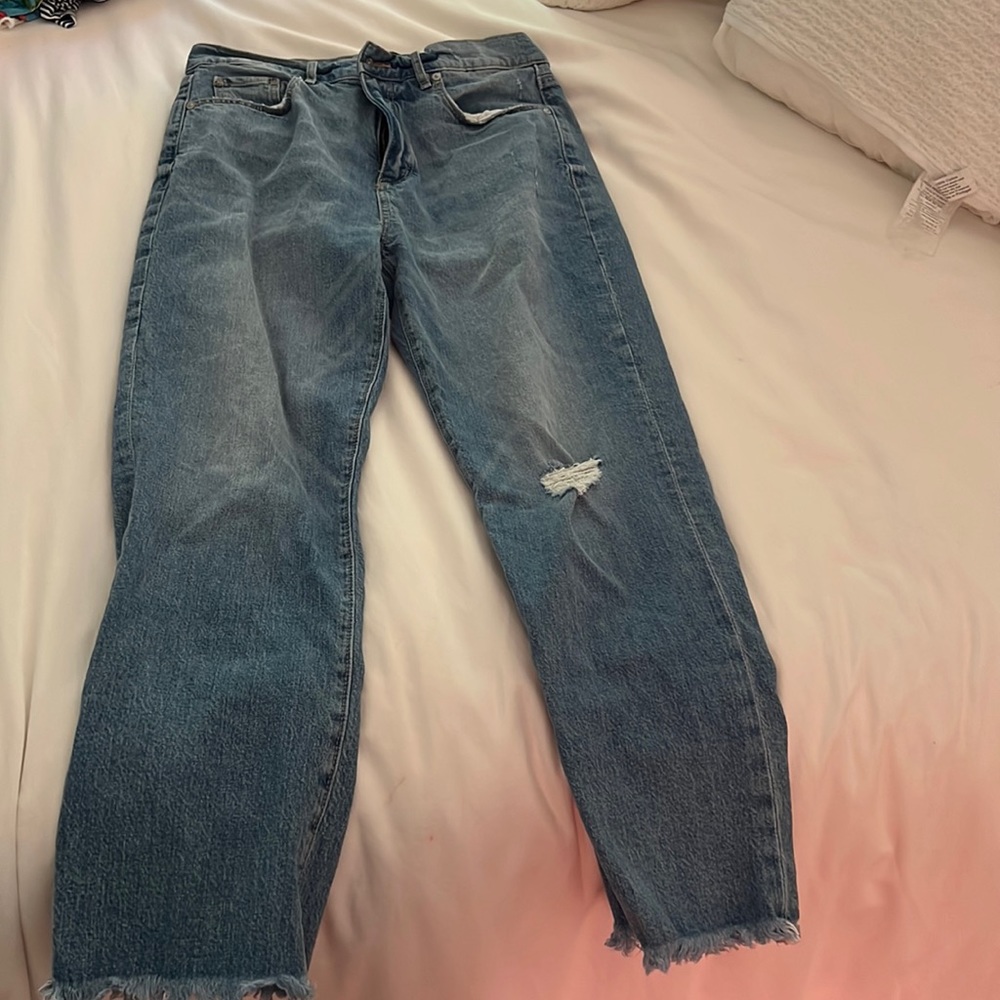 Loft the straight crop jean, distressed frayed ankle length